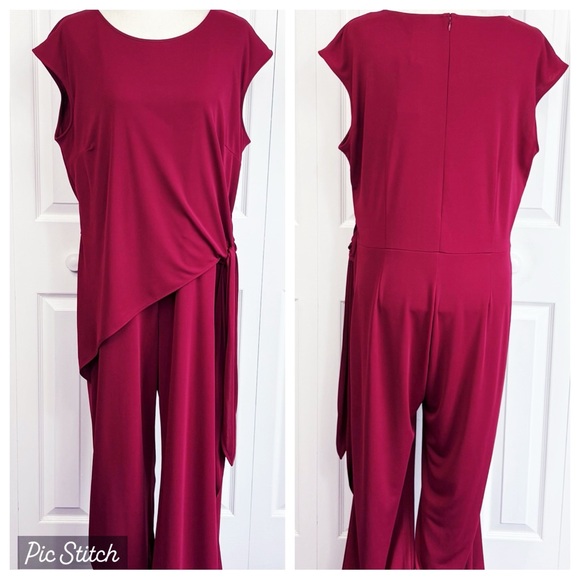 NWT Lauren Ralph Lauren Raspberry Side Tie Jersey Jumpsuit XL - Picture 1 of 16